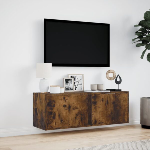 Móvel de parede p/ TV c/ luzes LED 100x31x35 cm carvalho fumado - Image 3