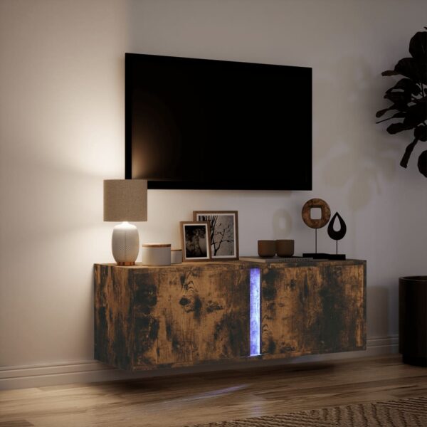 Móvel de parede p/ TV c/ luzes LED 100x31x35 cm carvalho fumado - Image 4
