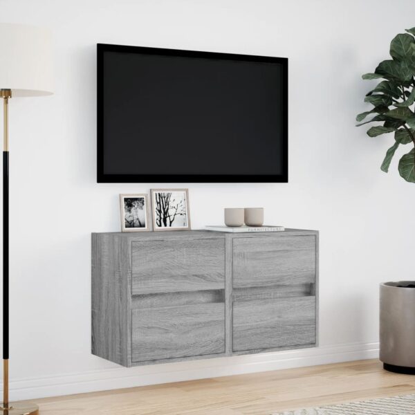 Móveis de parede para TV com luzes LED 2 pcs cinzento sonoma - Image 3