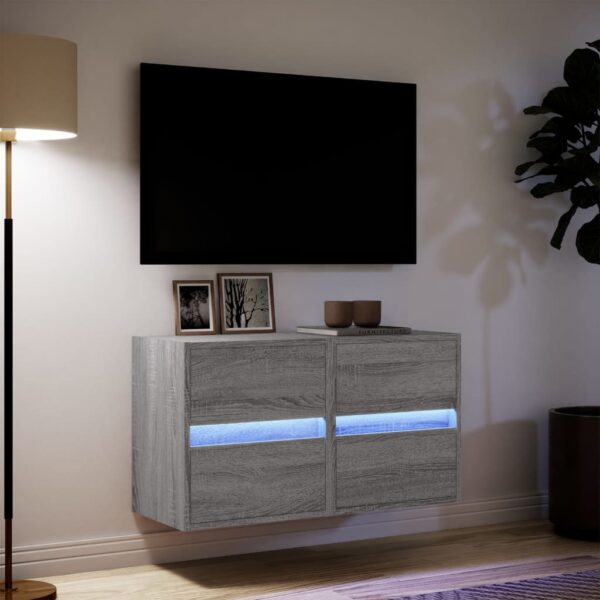 Móveis de parede para TV com luzes LED 2 pcs cinzento sonoma - Image 4