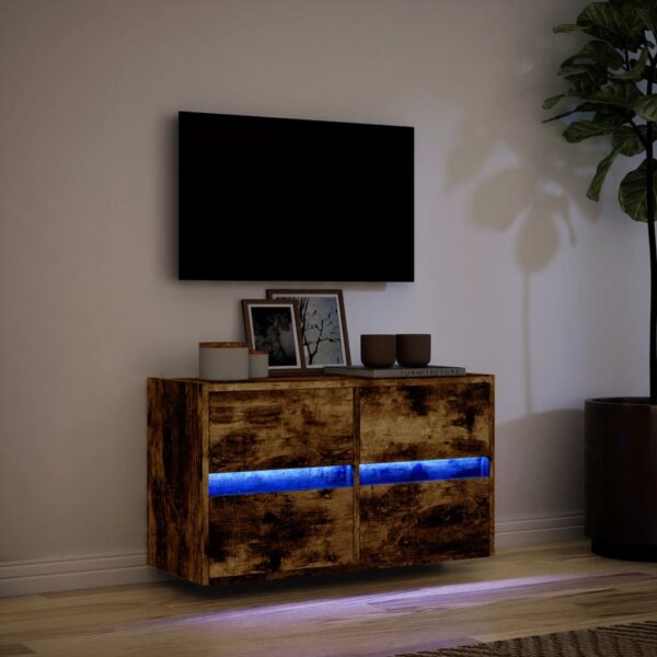 Móvel de parede p/ TV c/ luzes LED 80x31x45 cm carvalho fumado - Image 4