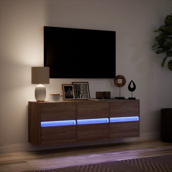 Móvel de parede p/ TV luzes LED 130x31x45 cm carvalho castanho - Image 4