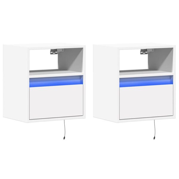Móveis de parede p/ TV com luzes LED 2 pcs 41x31x45 cm branco - Image 2