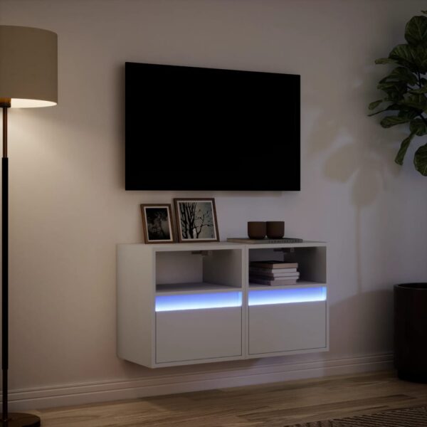 Móveis de parede p/ TV com luzes LED 2 pcs 41x31x45 cm branco - Image 4