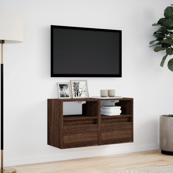 Móveis de parede para TV com luzes LED 2 pcs carvalho castanho - Image 3
