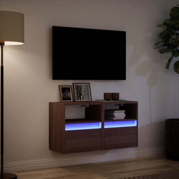 Móveis de parede para TV com luzes LED 2 pcs carvalho castanho - Image 4