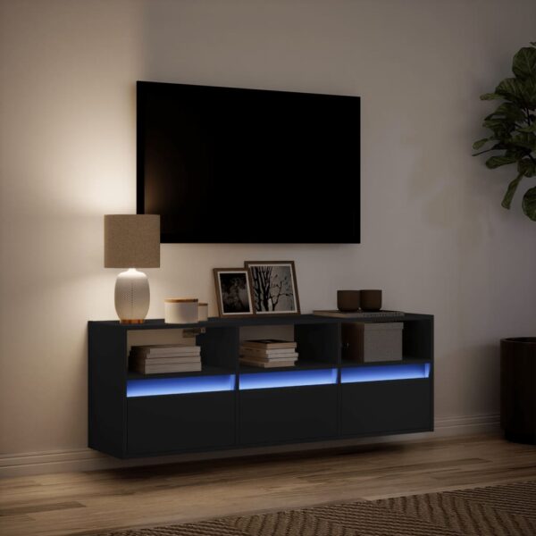Móvel de parede para TV com luzes LED 130x31x45 cm preto - Image 4