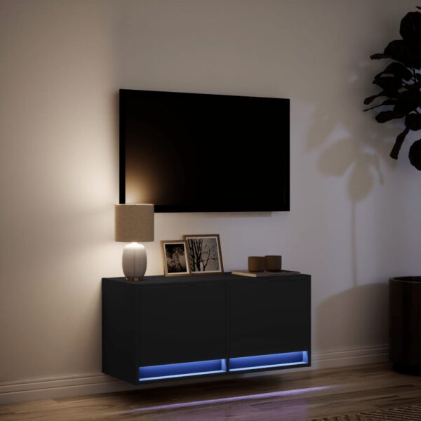 Móvel de parede para TV com luzes LED 80x31x35 cm preto - Image 4