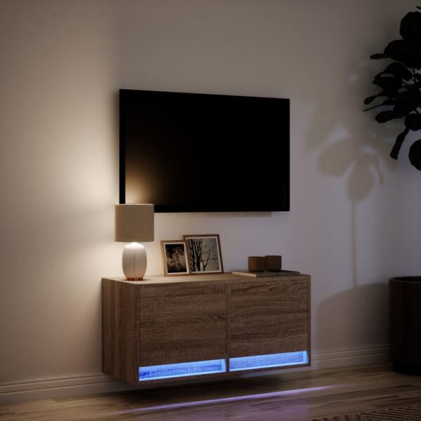 Móvel de parede p/ TV c/ luzes LED 80x31x35cm carvalho castanho - Image 4