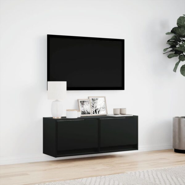 Móvel de parede para TV com luzes LED 100x31x35 cm preto - Image 3