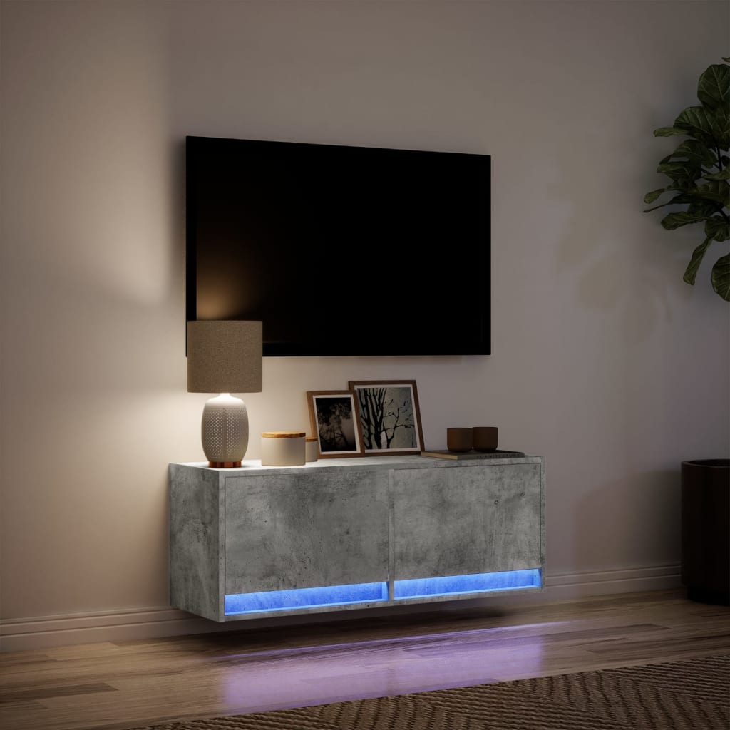 Móvel de parede p/ TV c/ luzes LED 100x31x35cm cinzento cimento - Image 4