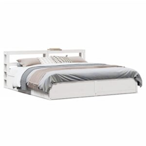 Estrutura de cama com cabeceira 200x200 cm pinho maciço branco