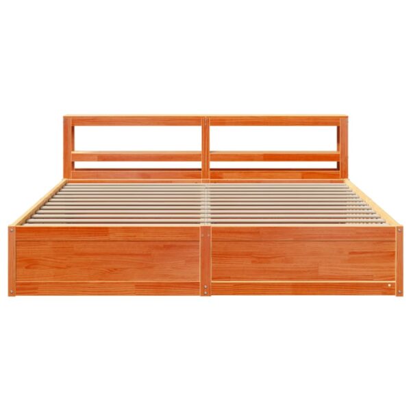 Estrutura cama c/ cabeceira 200x200cm pinho maciço castanho-mel - Image 3