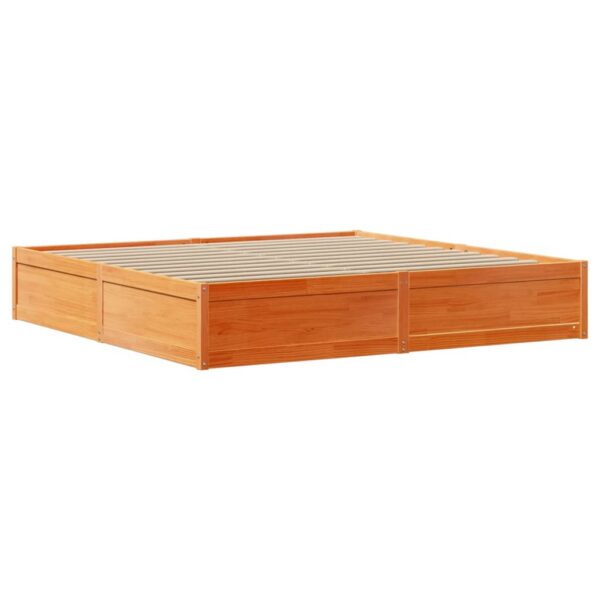Estrutura cama c/ cabeceira 200x200cm pinho maciço castanho-mel - Image 4