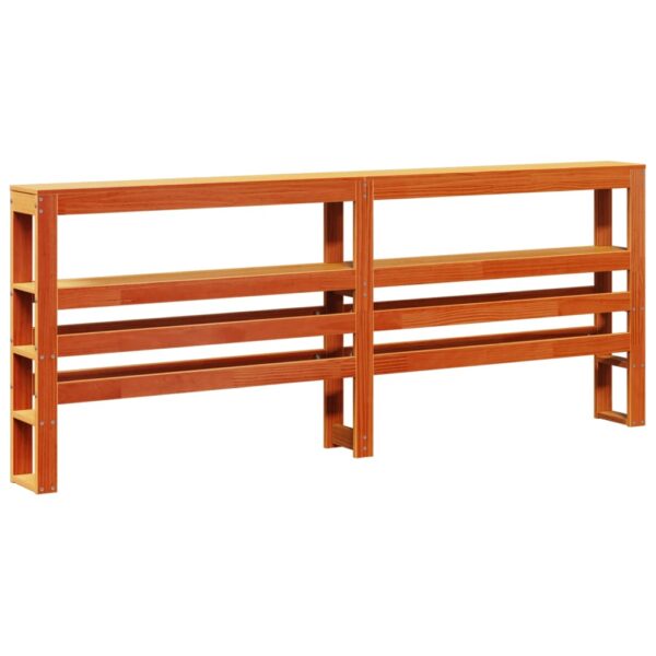 Estrutura cama c/ cabeceira 200x200cm pinho maciço castanho-mel - Image 5
