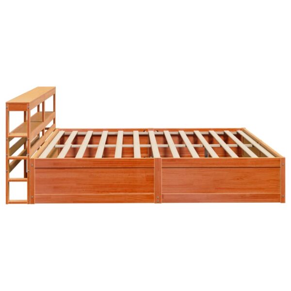 Estrutura cama c/ cabeceira 200x200cm pinho maciço castanho-mel - Image 6