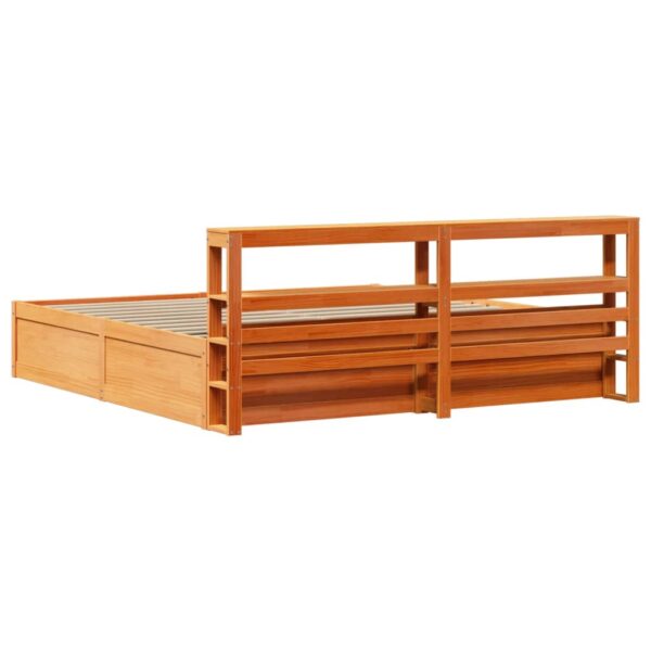 Estrutura cama c/ cabeceira 200x200cm pinho maciço castanho-mel - Image 7