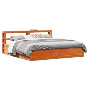 Estrutura cama c/ cabeceira 200x200cm pinho maciço castanho-mel