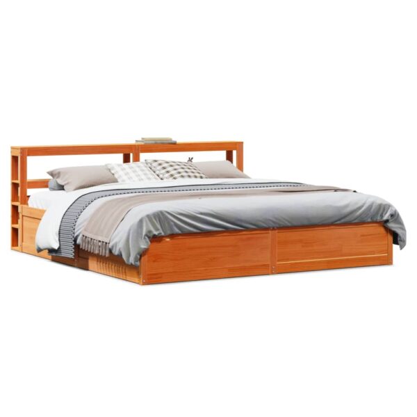 Estrutura cama c/ cabeceira 200x200cm pinho maciço castanho-mel