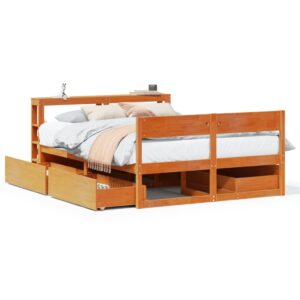 Cama sem colchão 135x190 cm madeira pinho maciça castanho-mel