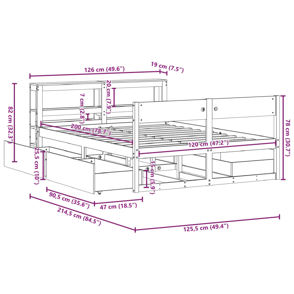 Cama sem colchão 120x190 cm madeira de pinho maciça - Image 11