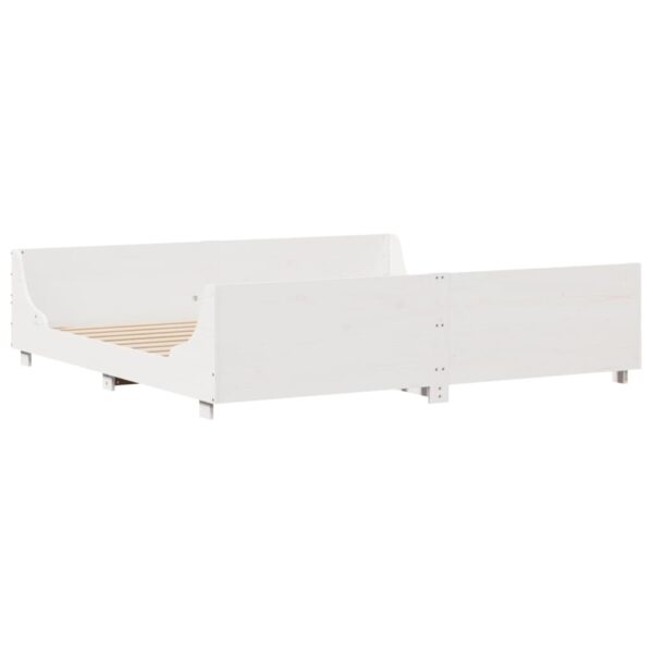 Cama sem colchão 200x200 cm madeira de pinho maciça branco - Image 4