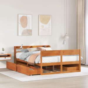 Cama sem colchão 135x190 cm madeira pinho maciça castanho-mel