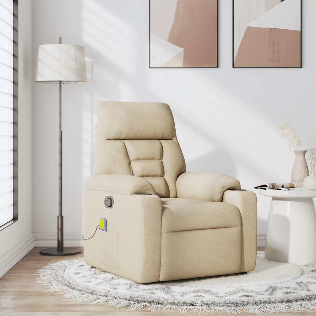 Poltrona de massagens reclinável tecido cor creme - Image 2
