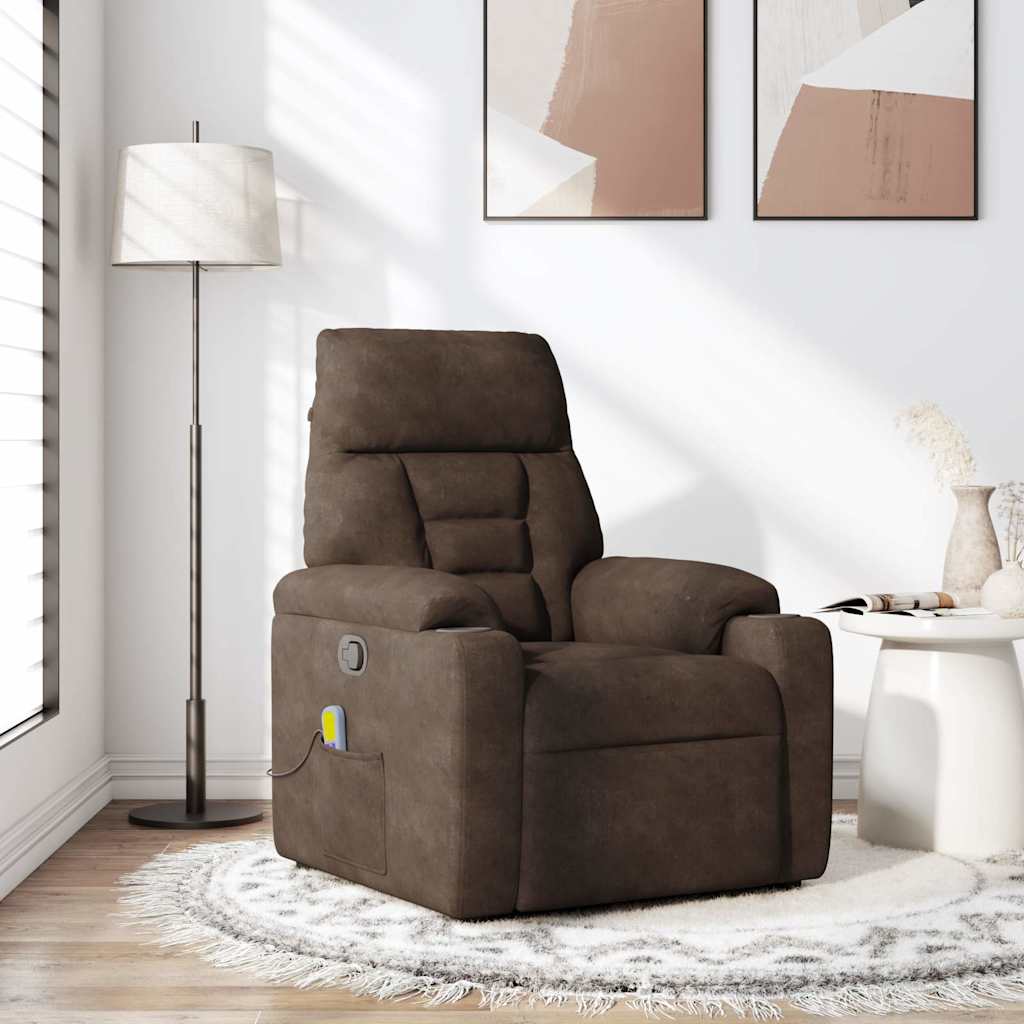 Poltrona de massagens reclinável tecido de microfibra castanho - Image 2