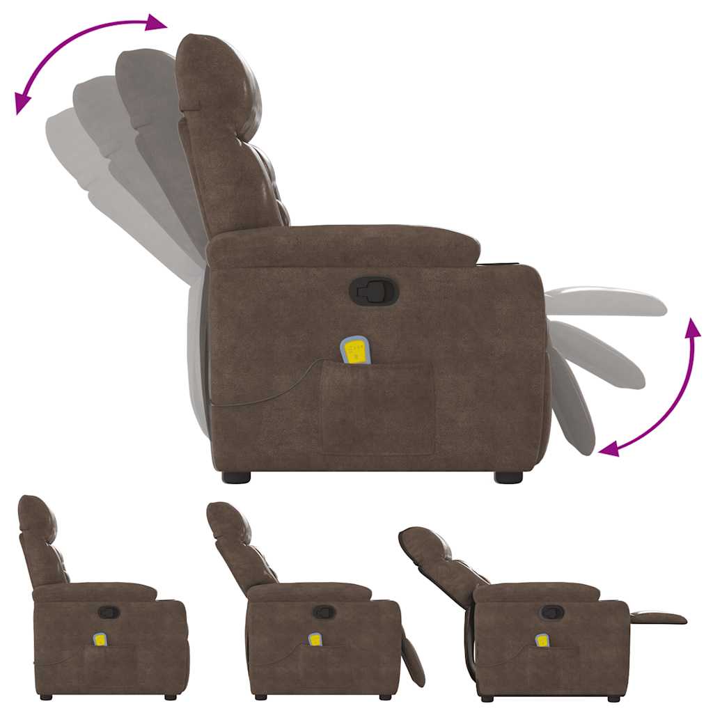 Poltrona de massagens reclinável tecido de microfibra castanho - Image 6