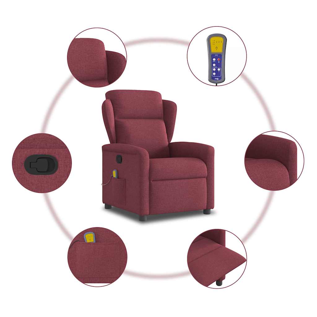 Poltrona de massagens reclinável tecido vermelho tinto - Image 8