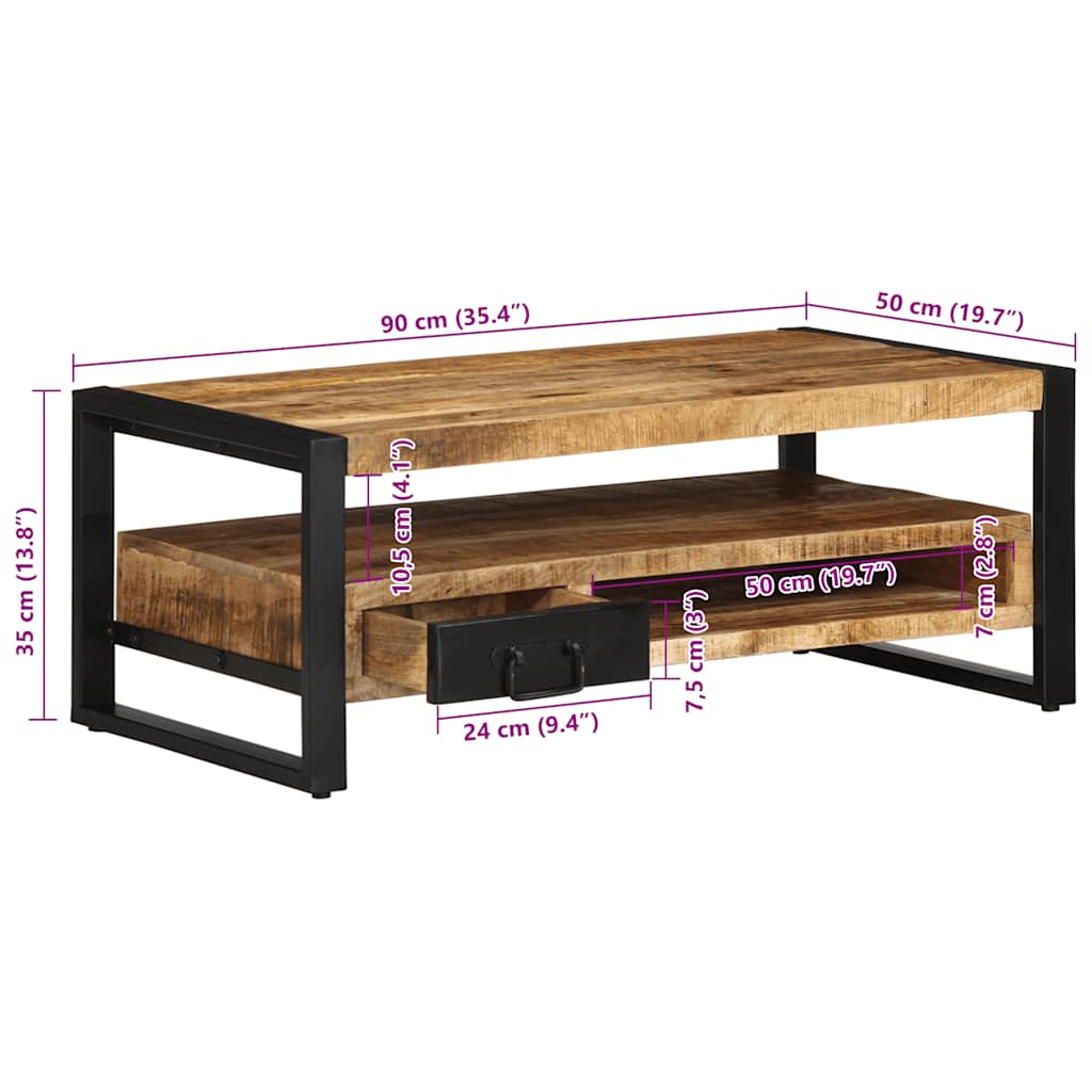 Mesa de centro 90x50x36 cm madeira de mangueira áspera maciça - Image 12