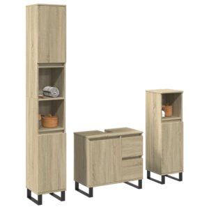 3 pcs conj. móveis casa banho derivados madeira carvalho sonoma