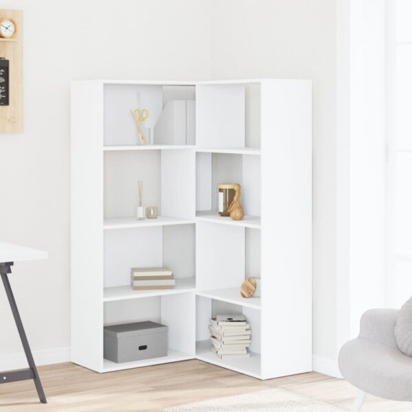 Estante canto 4 prateleiras 85x85x140 cm deriv. madeira branco - Image 2