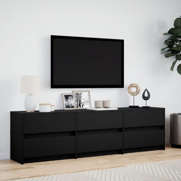 Móvel de TV com luzes LED derivados de madeira preto - Image 3