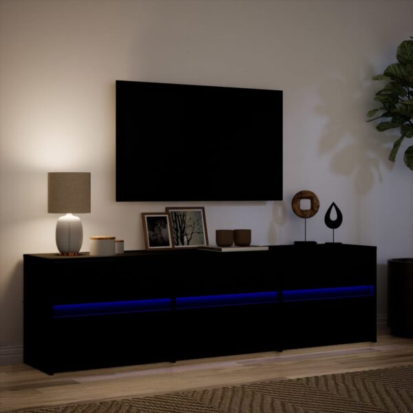 Móvel de TV com luzes LED derivados de madeira preto - Image 4