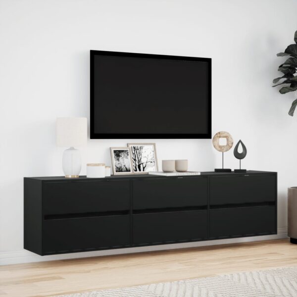 Móvel de parede para TV com luzes LED 180x31x45 cm preto - Image 3