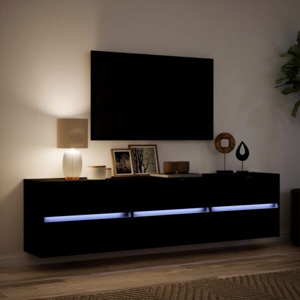 Móvel de parede para TV com luzes LED 180x31x45 cm preto - Image 4