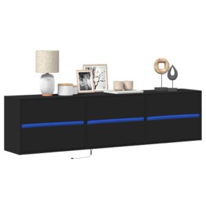 Móvel de parede para TV com luzes LED 180x31x45 cm preto