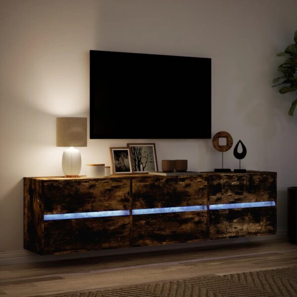 Móvel de parede p/ TV c/ luzes LED 180x31x45 cm carvalho fumado - Image 4