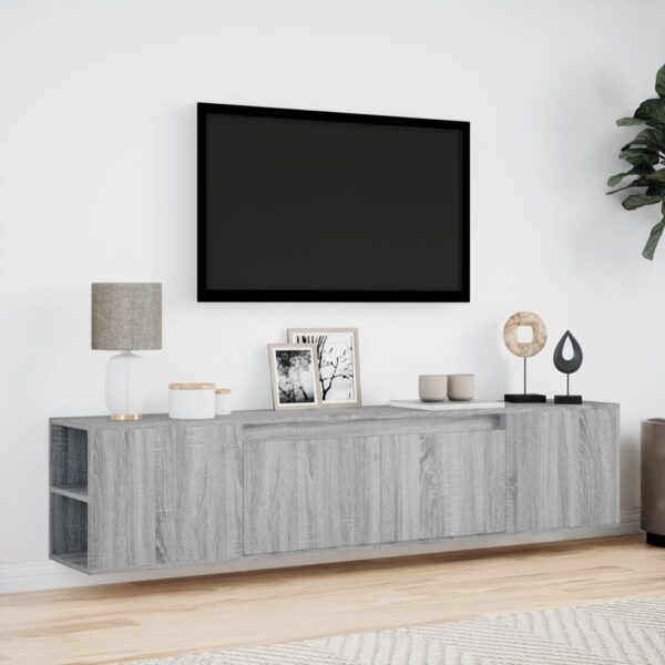 Móvel de parede p/ TV luzes LED 180x31x39,5 cm cinzento sonoma - Image 3