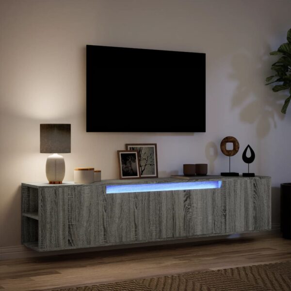 Móvel de parede p/ TV luzes LED 180x31x39,5 cm cinzento sonoma - Image 4