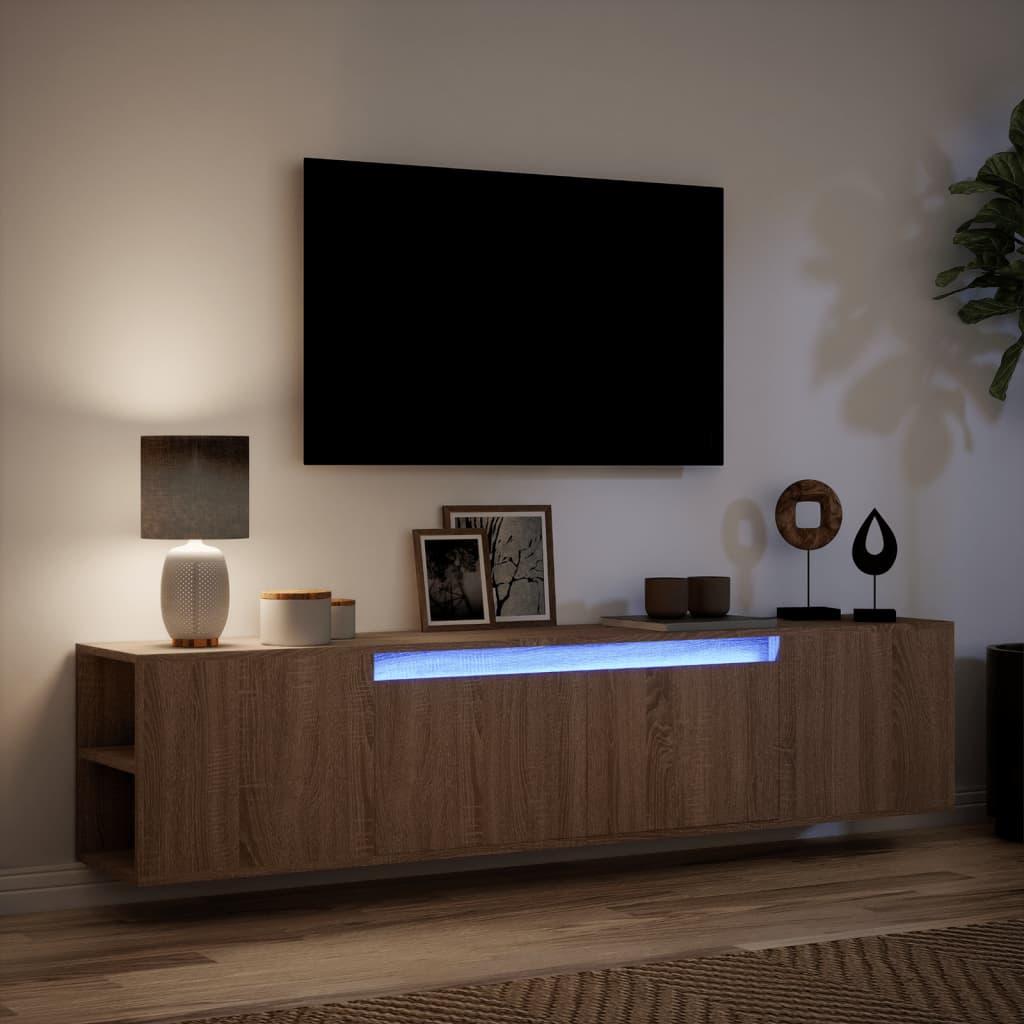Móvel parede p/ TV c/ luzes LED 180x31x39,5cm carvalho castanho - Image 4