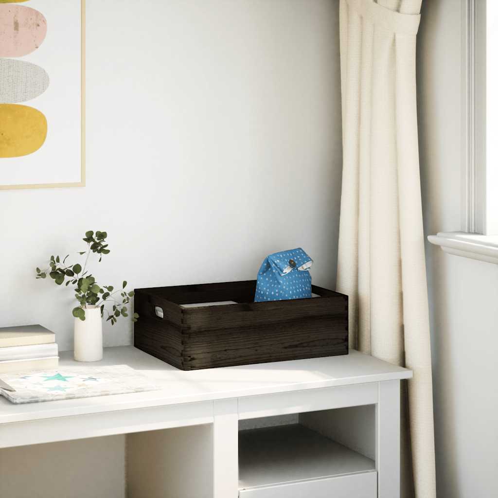 Caixa madeira com pegas preta 40x30x13 cm pinho madeira maciça - Image 2