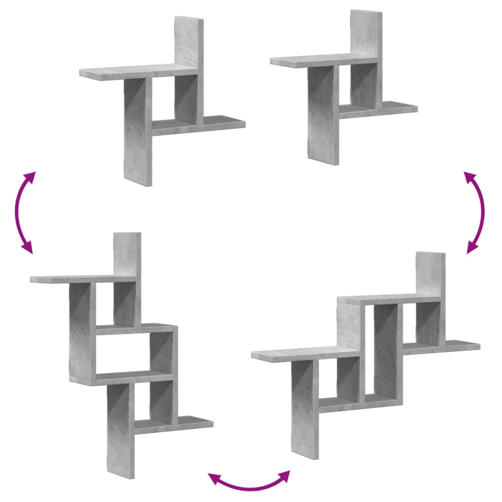 Prateleiras de parede 2 pcs derivados de madeira cinza cimento - Image 6