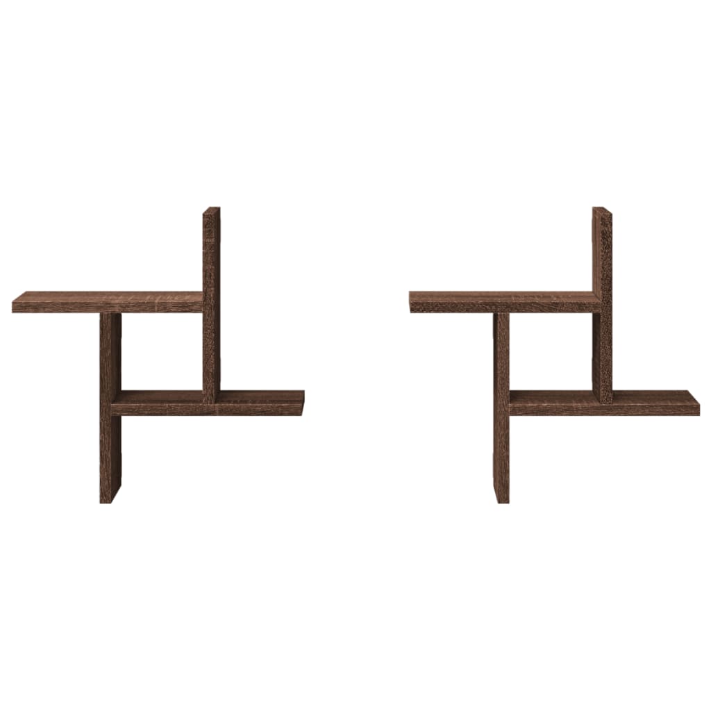 Prateleiras de parede 2 pcs derivados madeira carvalho castanho - Image 3