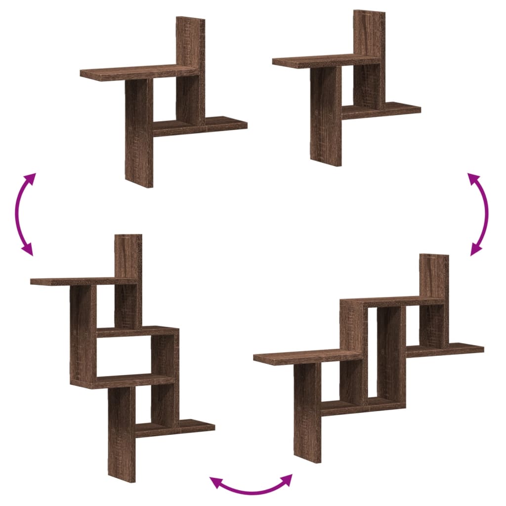 Prateleiras de parede 2 pcs derivados madeira carvalho castanho - Image 6