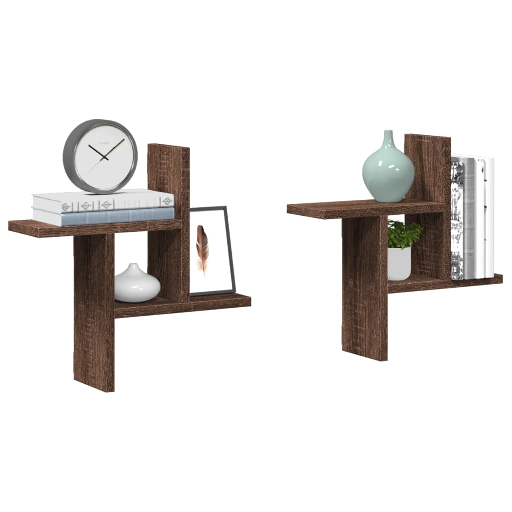 Prateleiras de parede 2 pcs derivados madeira carvalho castanho