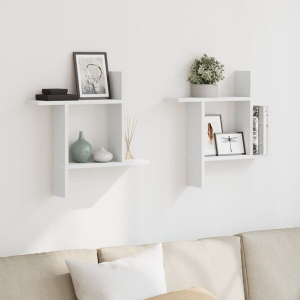 Prateleiras de parede 2 pcs 50x12x50cm derivados madeira branco - Image 2