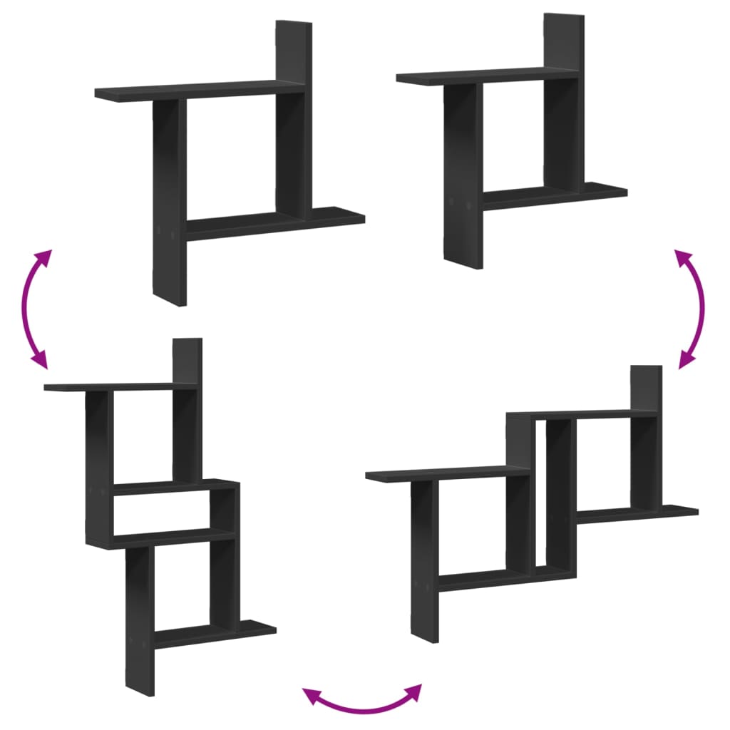 Prateleiras de parede 2 pcs 50x12x50 cm derivados madeira preto - Image 6